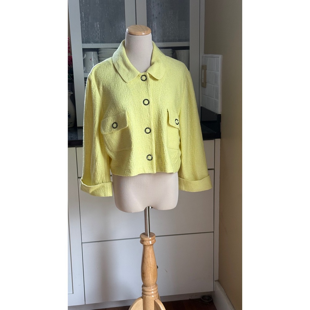 Stโ John Collection Yellow Wool Blend Cropped Boxy Jacket Size 16 SP18 GRP1